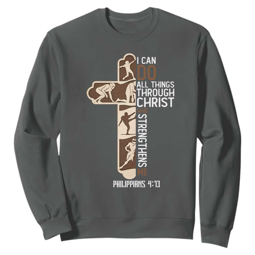 Christian Football Player Gift Sweatshirt God Gives Me Strength TS12 Dark Heather Print Your Wear