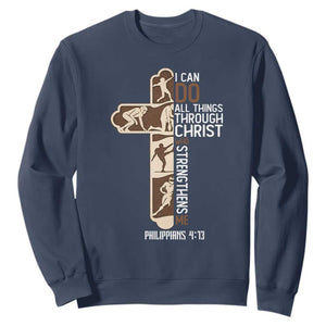 Christian Football Player Gift Sweatshirt God Gives Me Strength TS12 Navy Print Your Wear