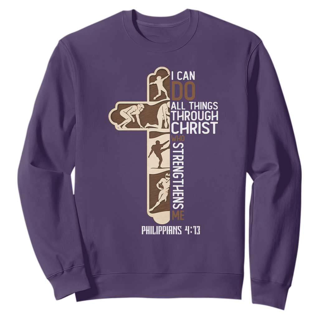 Christian Football Player Gift Sweatshirt God Gives Me Strength TS12 Purple Print Your Wear