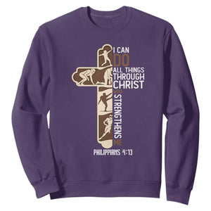 Christian Football Player Gift Sweatshirt God Gives Me Strength TS12 Purple Print Your Wear