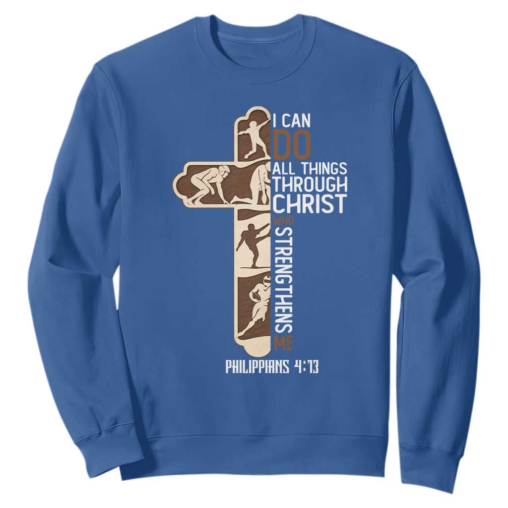 Christian Football Player Gift Sweatshirt God Gives Me Strength TS12 Royal Blue Print Your Wear
