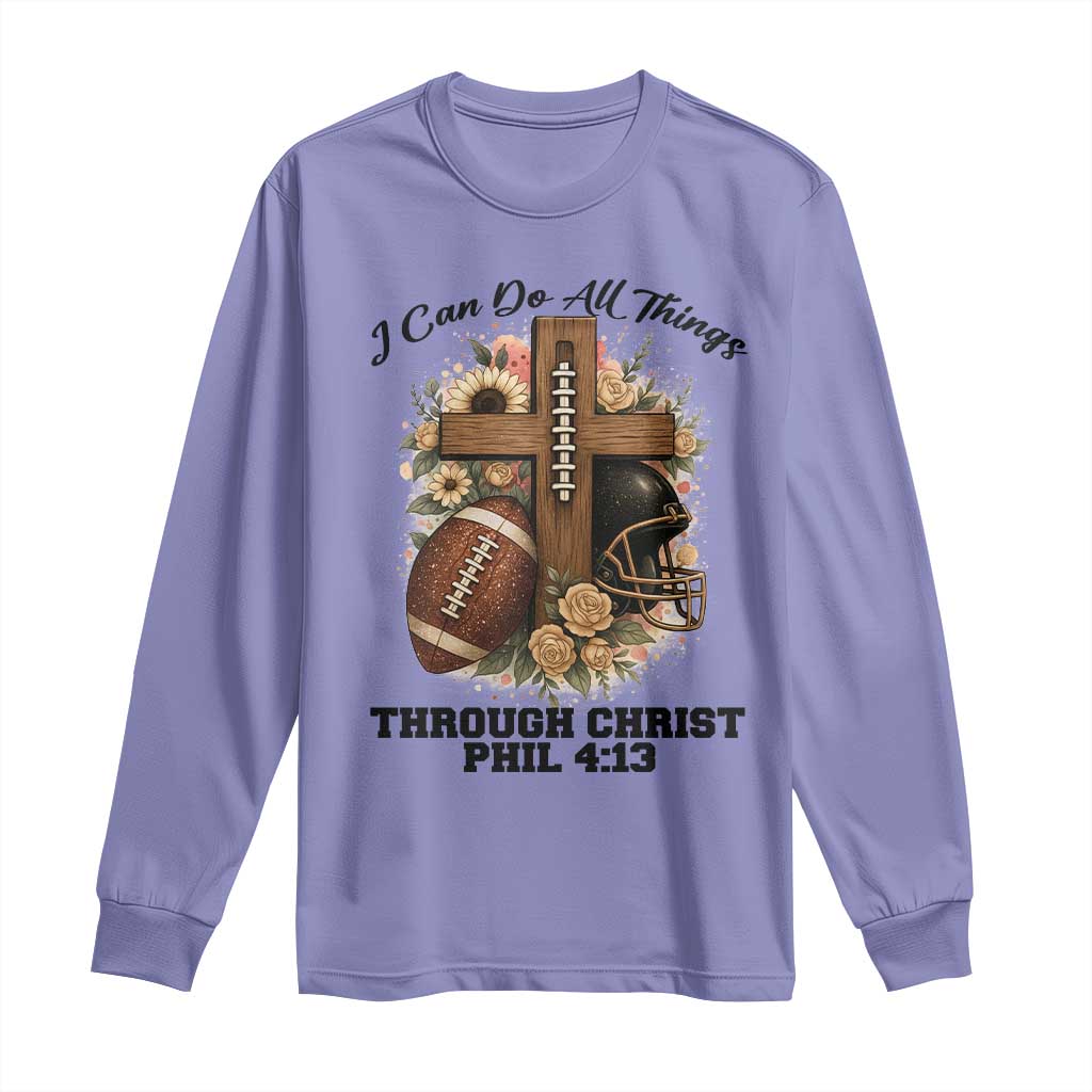 Christian Motivation Gift Long Sleeve Shirt I Can Do All Things Through Christ Bible Verse TS12 Violet Print Your Wear