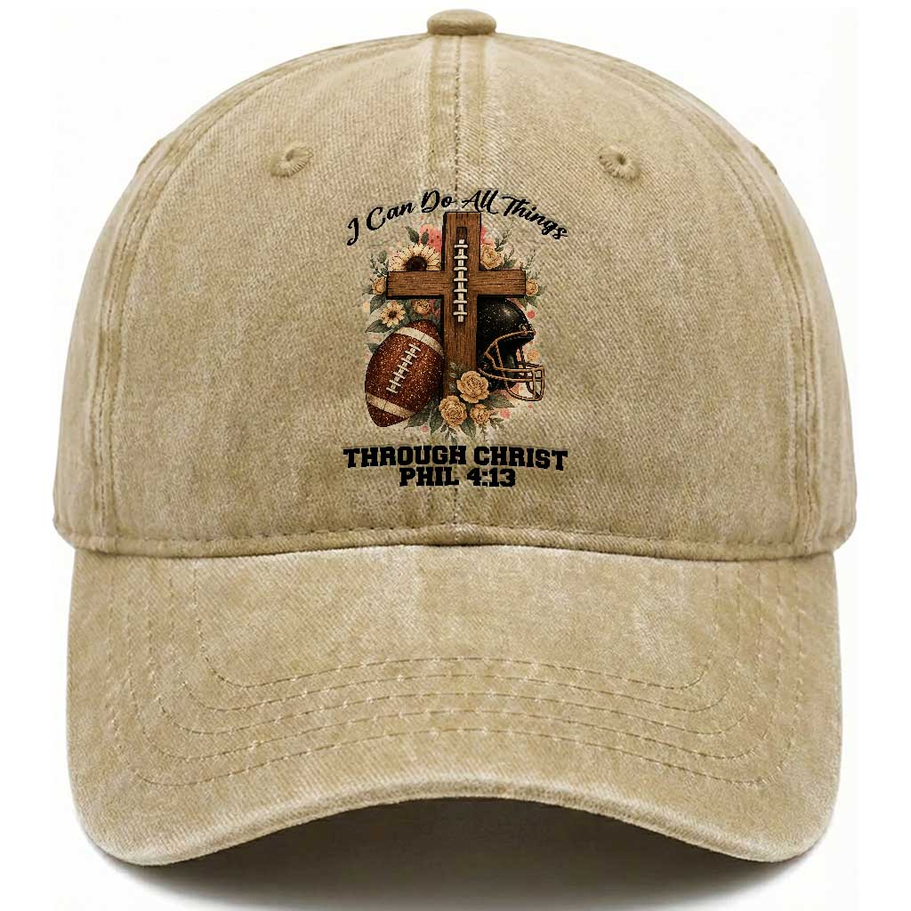 Christian Motivation Gift Washed Cotton Baseball Cap I Can Do All Things Through Christ Bible Verse TS12 Print Your Wear