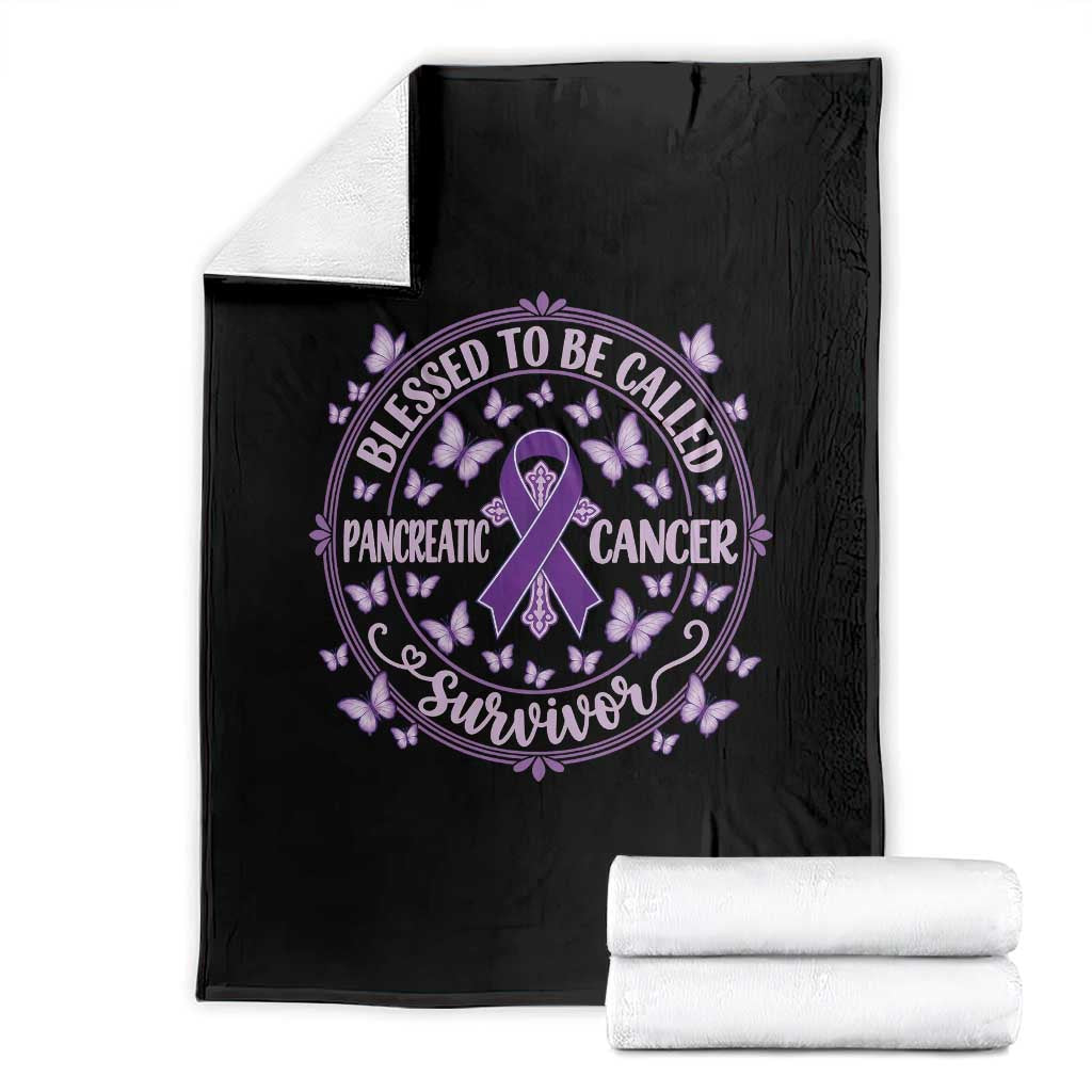 Pancreatic Cancer Warrior Throw Blanket Blessed To Be Called A Survivor Purple Ribbon Butterfly