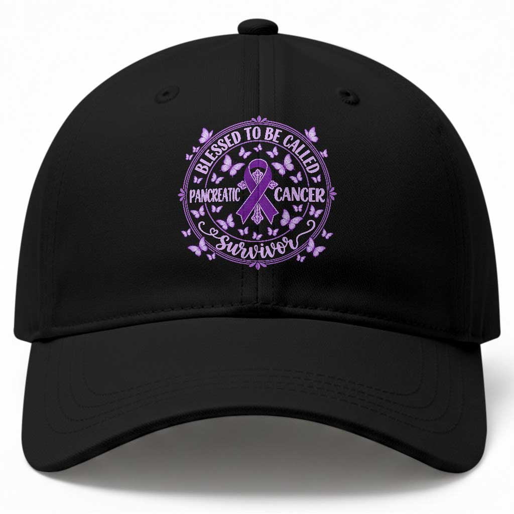 Pancreatic Cancer Warrior Baseball Cap Blessed To Be Called A Survivor Purple Ribbon Butterfly