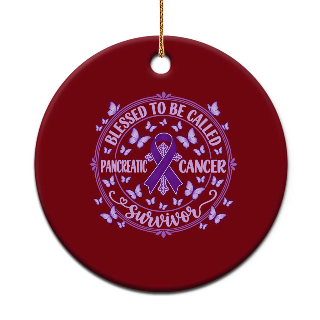 Pancreatic Cancer Warrior Ceramic Ornament Blessed To Be Called A Survivor Purple Ribbon Butterfly