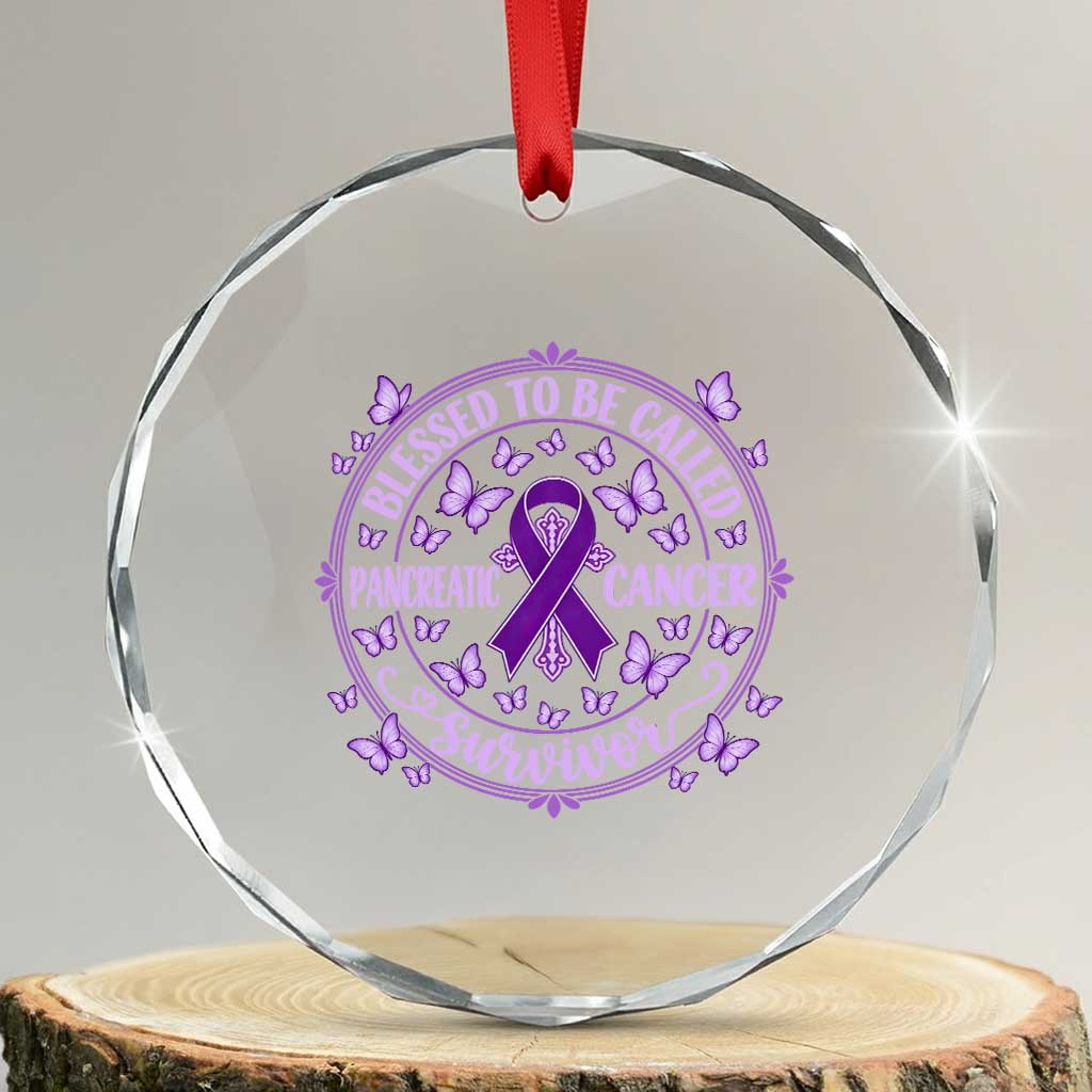 Pancreatic Cancer Warrior Crystal Glass Ornament Blessed To Be Called A Survivor Purple Ribbon Butterfly
