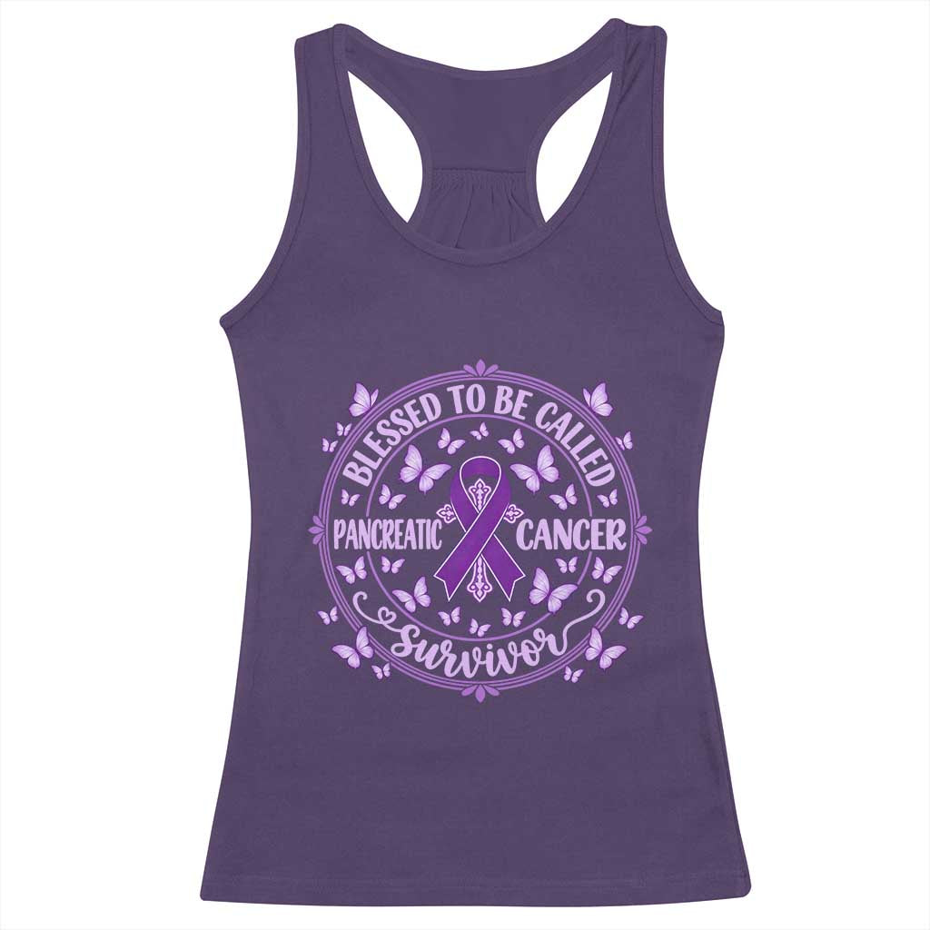 Pancreatic Cancer Warrior Racerback Tank Top Blessed To Be Called A Survivor Purple Ribbon Butterfly