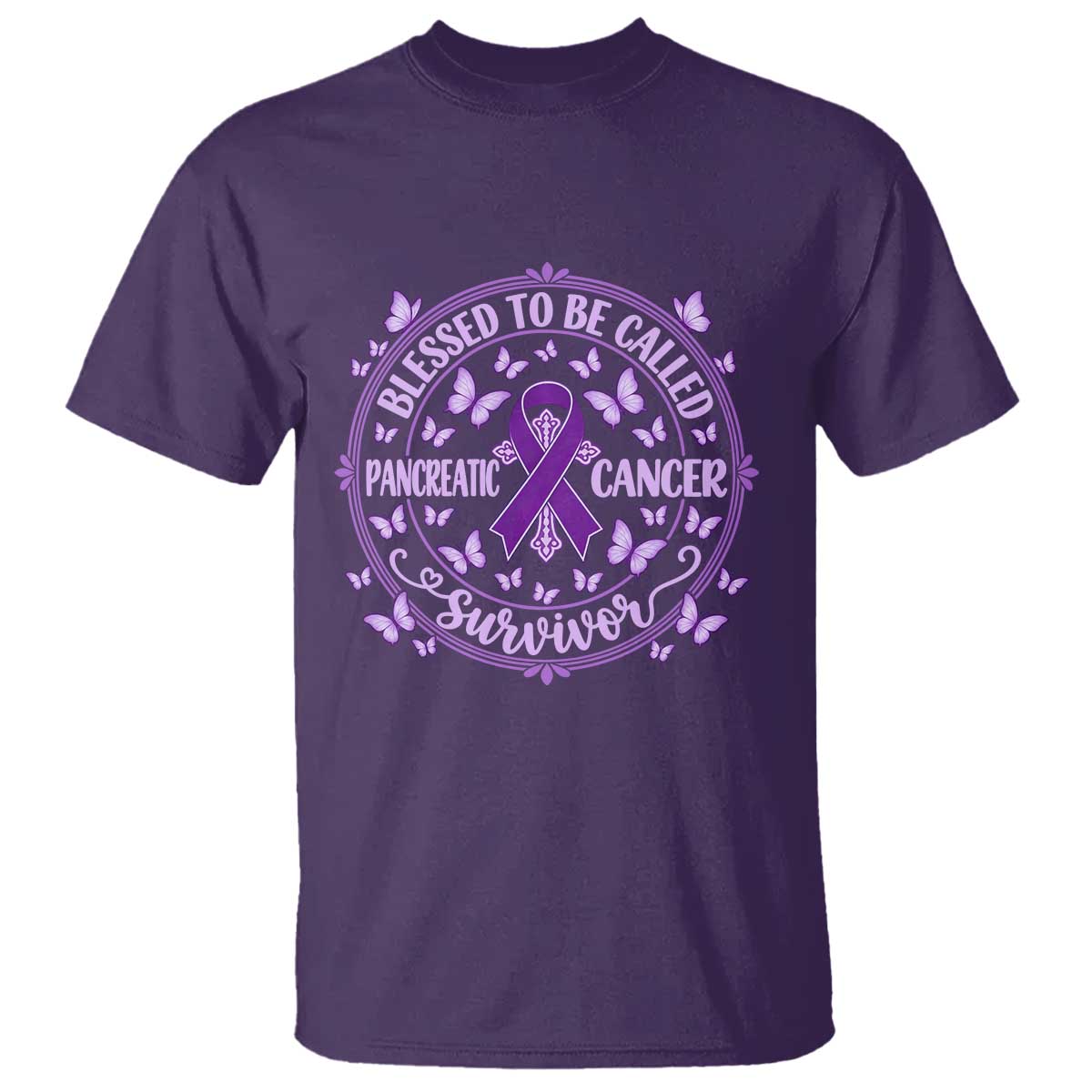 Pancreatic Cancer Warrior T Shirt Blessed To Be Called A Survivor Purple Ribbon Butterfly