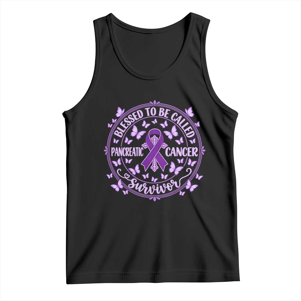 Pancreatic Cancer Warrior Tank Top Blessed To Be Called A Survivor Purple Ribbon Butterfly
