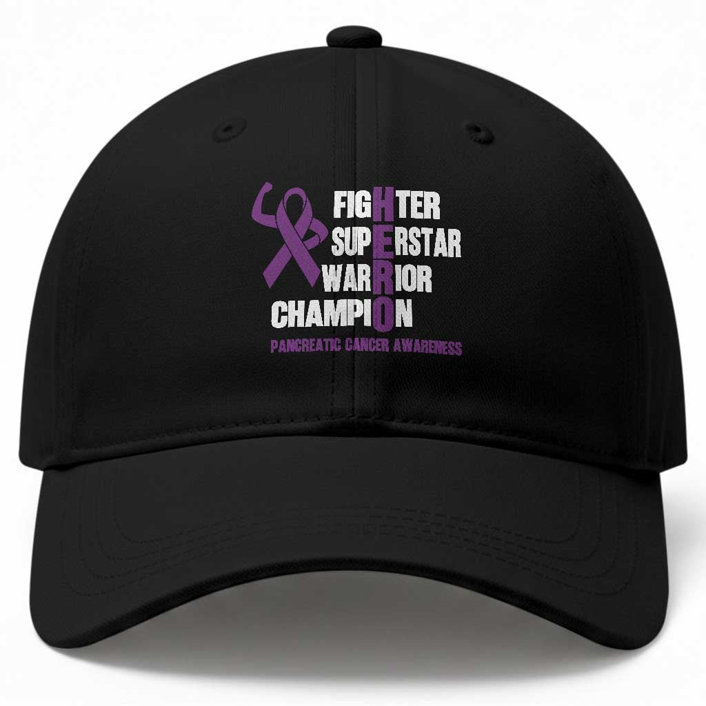Hero Pancreatic Cancer Awareness Baseball Cap Purple Ribbon Fighter Support Warrior Gift