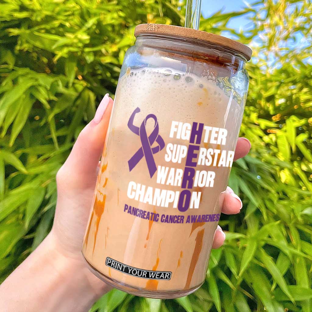 Hero Pancreatic Cancer Awareness Glass Can Purple Ribbon Fighter Support Warrior Gift