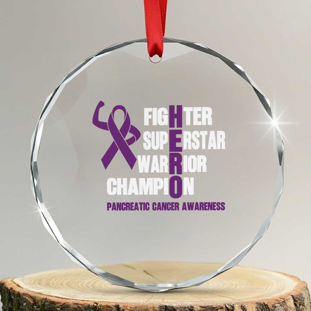 Hero Pancreatic Cancer Awareness Crystal Glass Ornament Purple Ribbon Fighter Support Warrior Gift