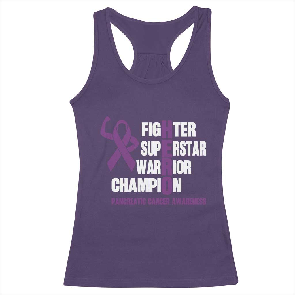 Hero Pancreatic Cancer Awareness Racerback Tank Top Purple Ribbon Fighter Support Warrior Gift