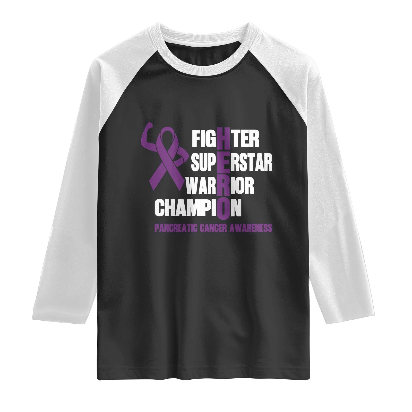 Hero Pancreatic Cancer Awareness Raglan Shirt Purple Ribbon Fighter Support Warrior Gift