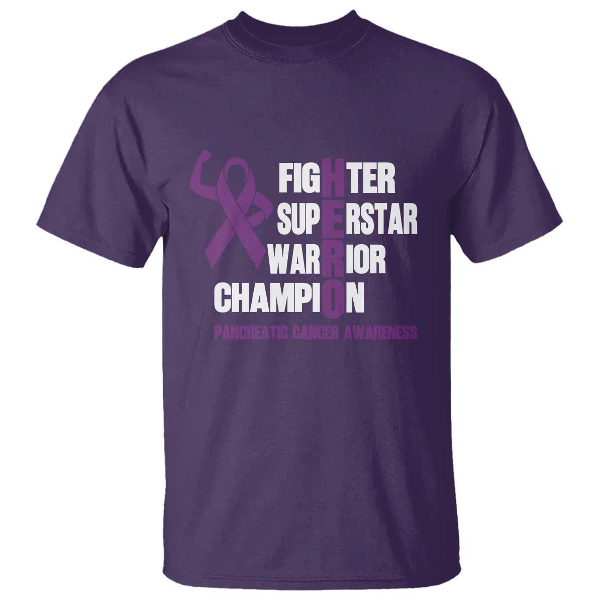 Hero Pancreatic Cancer Awareness T Shirt Purple Ribbon Fighter Support Warrior Gift