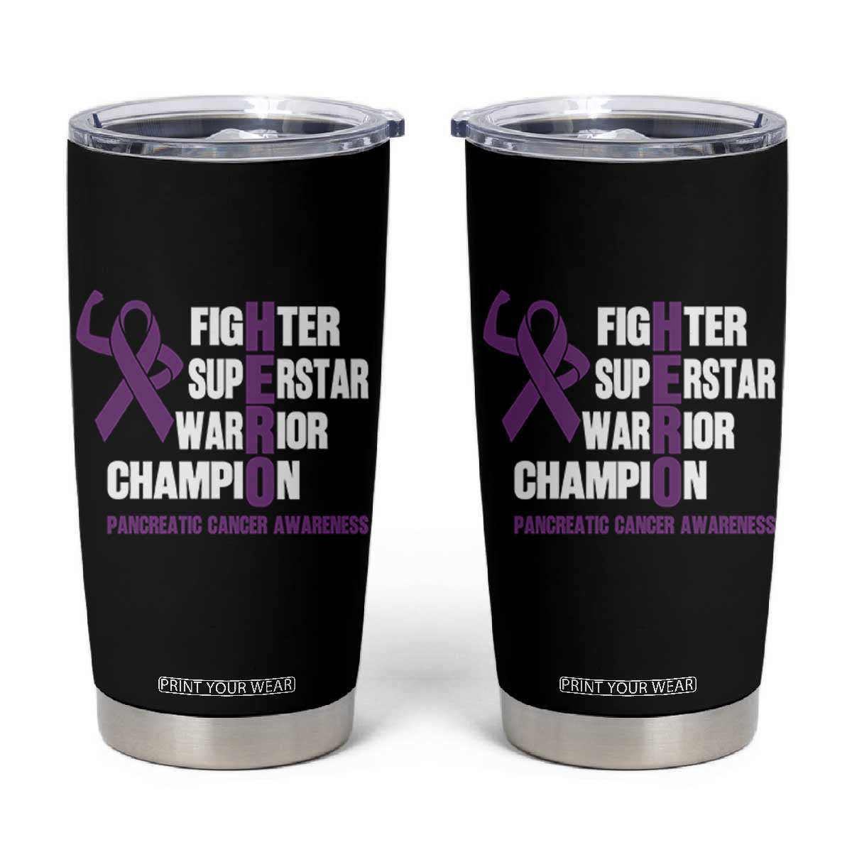 Hero Pancreatic Cancer Awareness Tumbler Cup Purple Ribbon Fighter Support Warrior Gift