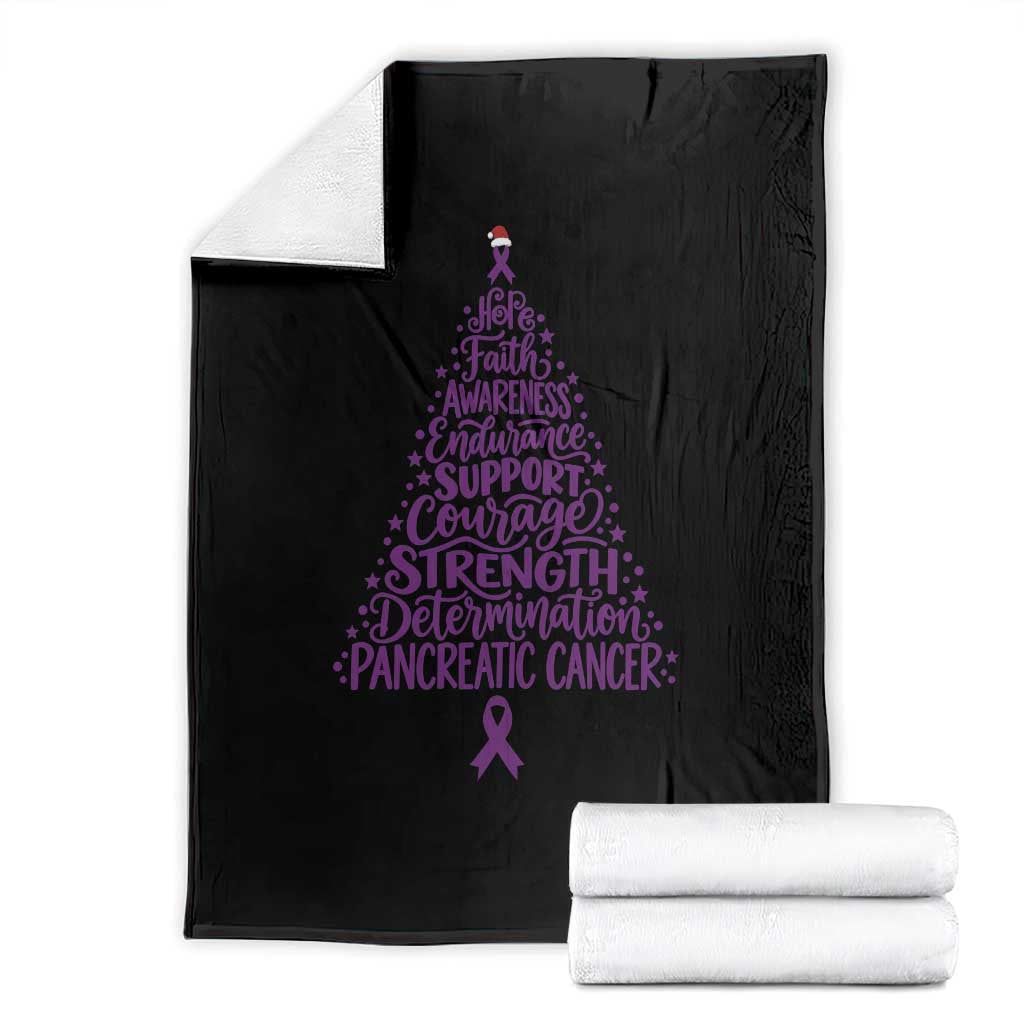 Pancreatic Cancer Awareness Christmas Tree Throw Blanket Purple Ribbon Holiday Graphic