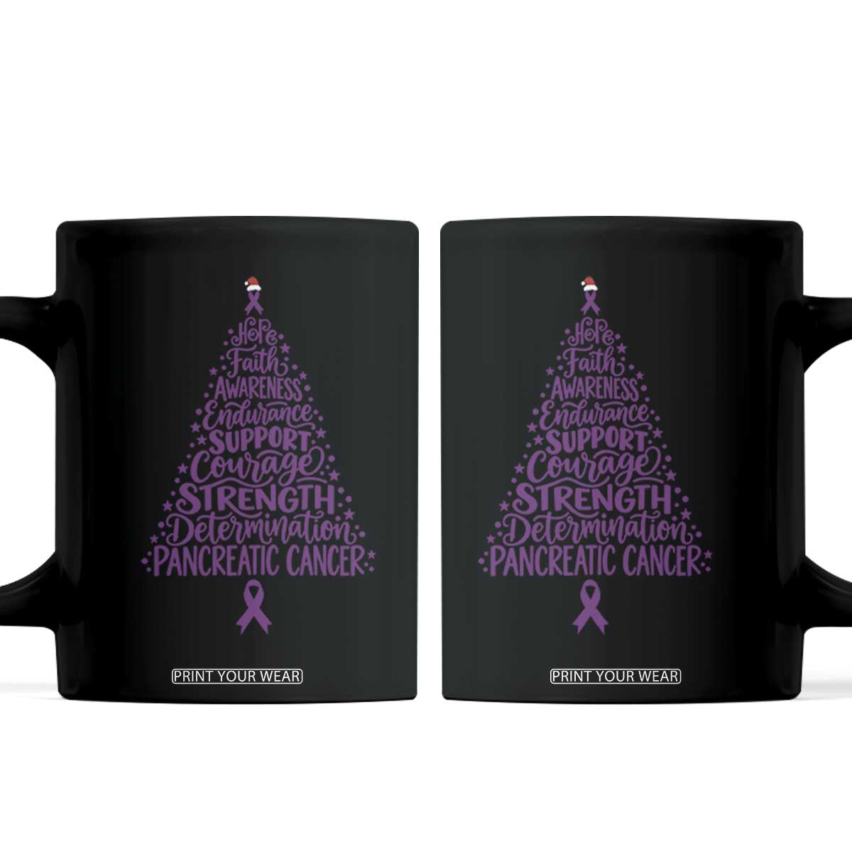 Pancreatic Cancer Awareness Christmas Tree Coffee Mug Purple Ribbon Holiday Graphic