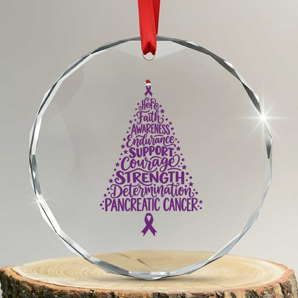 Pancreatic Cancer Awareness Christmas Tree Crystal Glass Ornament Purple Ribbon Holiday Graphic