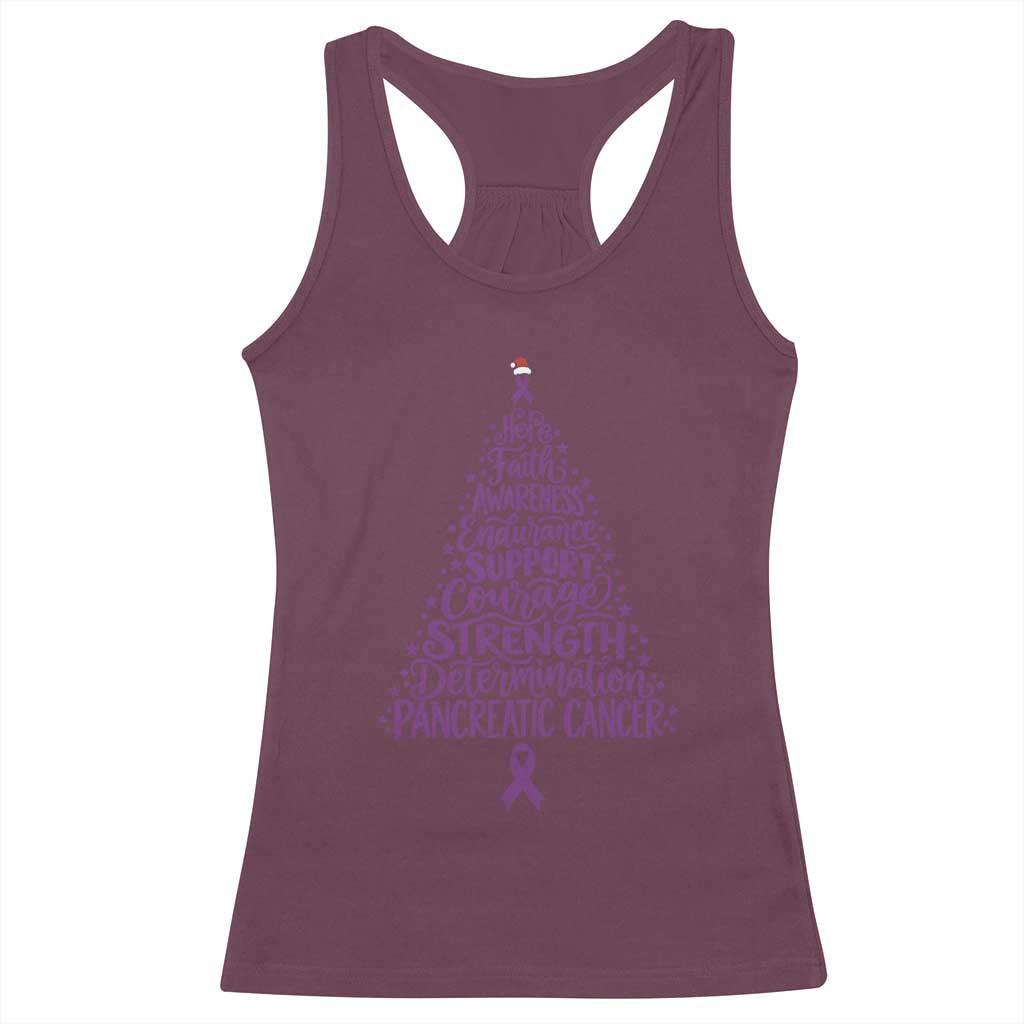 Pancreatic Cancer Awareness Christmas Tree Racerback Tank Top Purple Ribbon Holiday Graphic