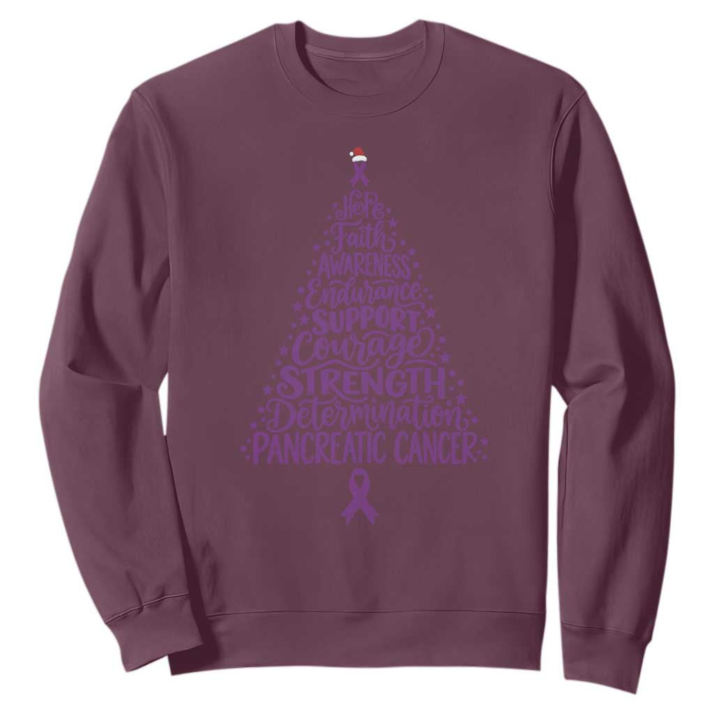 Pancreatic Cancer Awareness Christmas Tree Sweatshirt Purple Ribbon Holiday Graphic