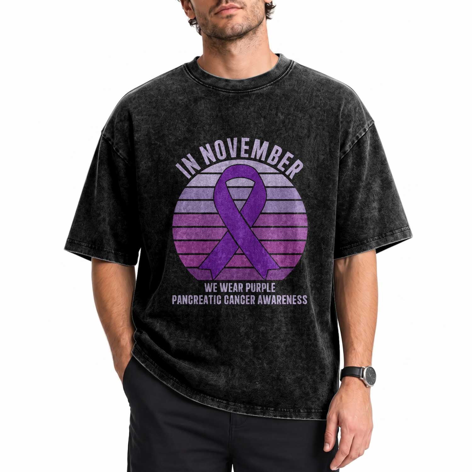 Pancreatic Cancer Support Fighter Washed Cotton T-Shirt In November We Wear Purple