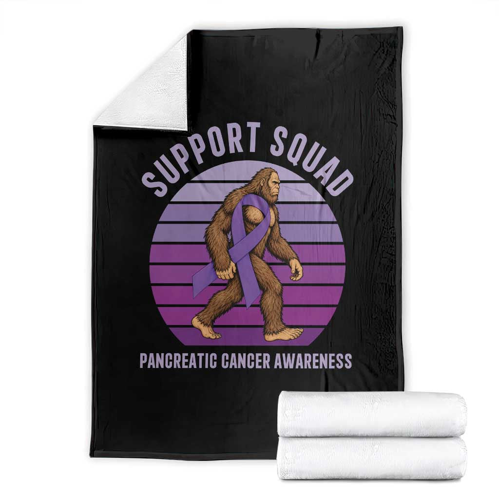 Vintage Bigfoot Pancreatic Cancer Support Squad Throw Blanket Purple Ribbon Fighter