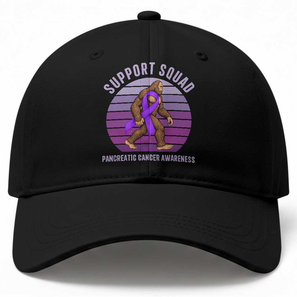 Vintage Bigfoot Pancreatic Cancer Support Squad Baseball Cap Purple Ribbon Fighter