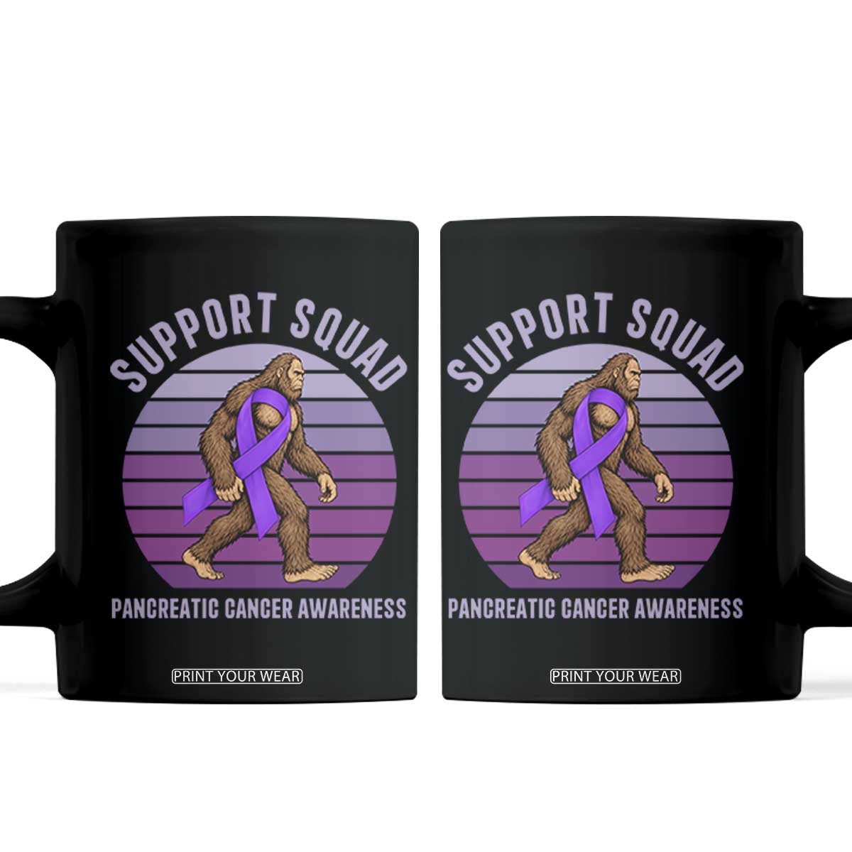 Vintage Bigfoot Pancreatic Cancer Support Squad Coffee Mug Purple Ribbon Fighter