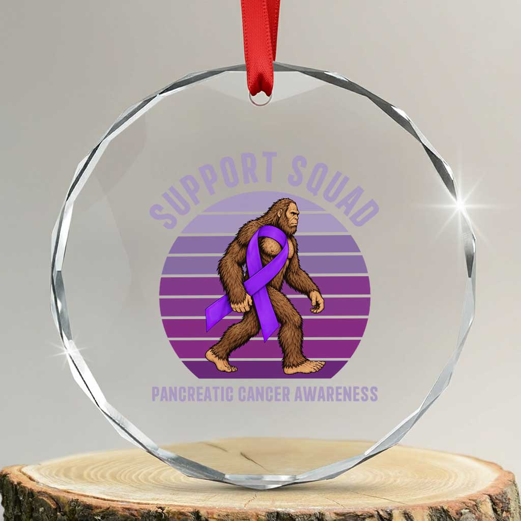 Vintage Bigfoot Pancreatic Cancer Support Squad Crystal Glass Ornament Purple Ribbon Fighter