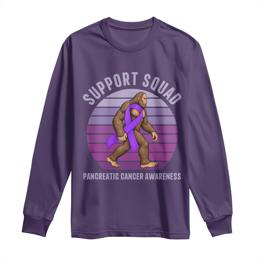 Vintage Bigfoot Pancreatic Cancer Support Squad Long Sleeve Shirt Purple Ribbon Fighter