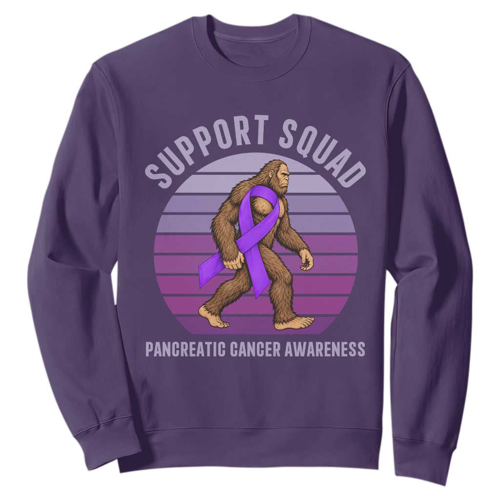 Vintage Bigfoot Pancreatic Cancer Support Squad Sweatshirt Purple Ribbon Fighter