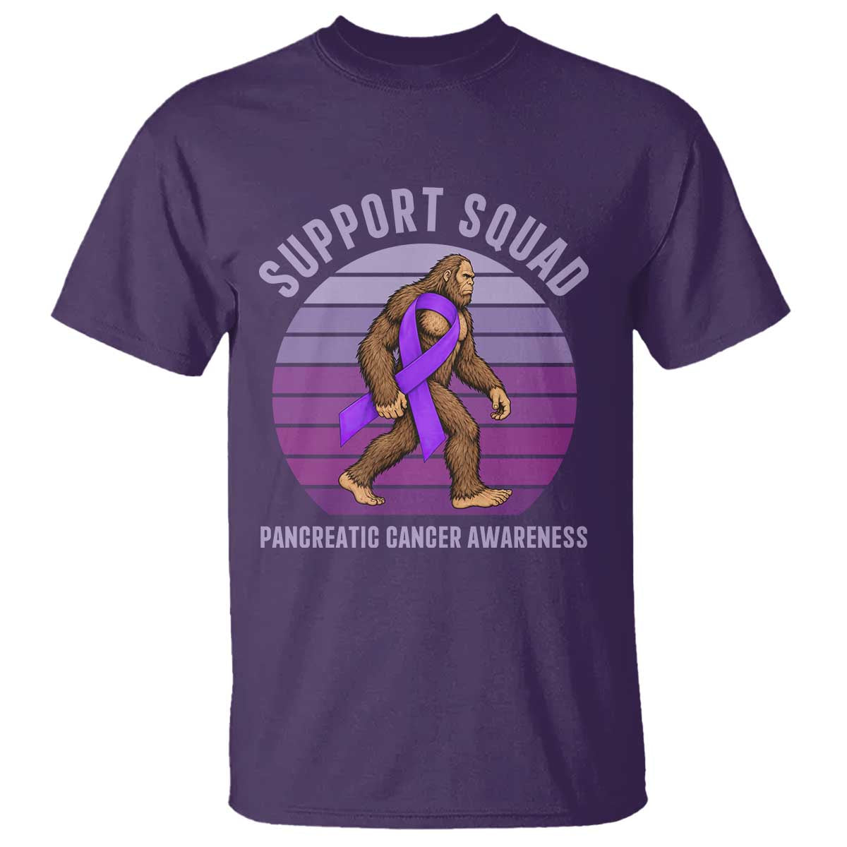 Vintage Bigfoot Pancreatic Cancer Support Squad T Shirt Purple Ribbon Fighter