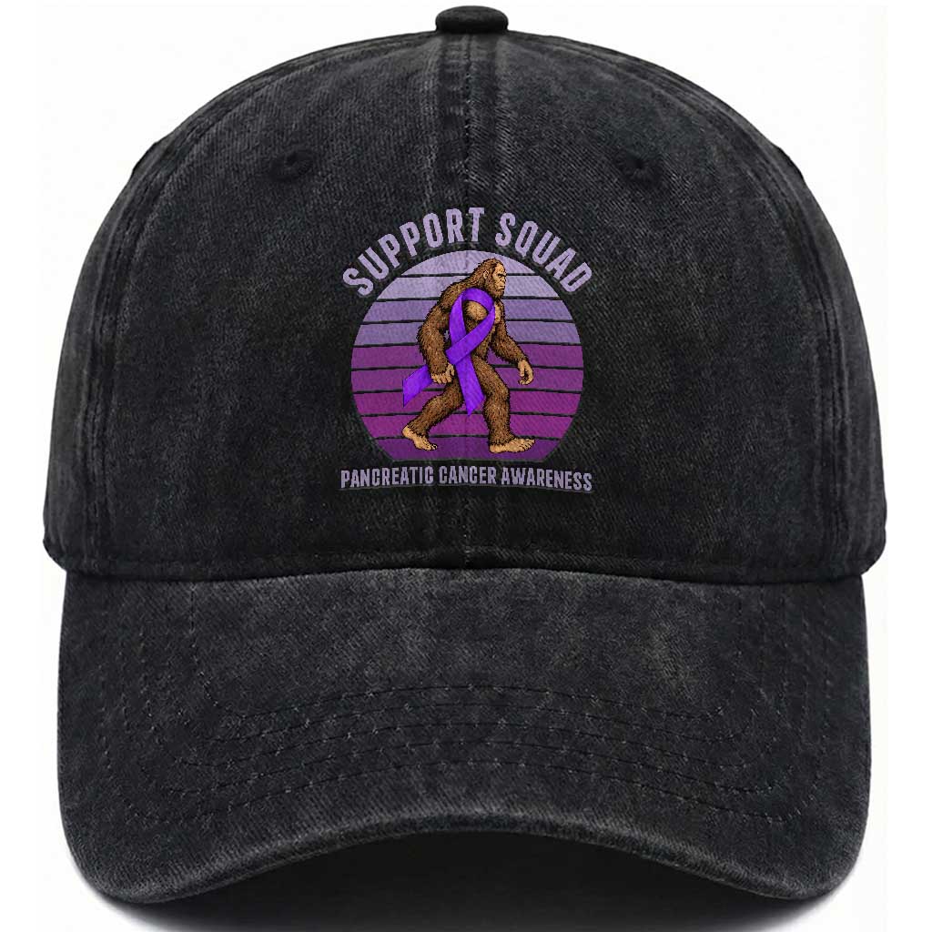 Vintage Bigfoot Pancreatic Cancer Support Squad Washed Cotton Baseball Cap Purple Ribbon Fighter