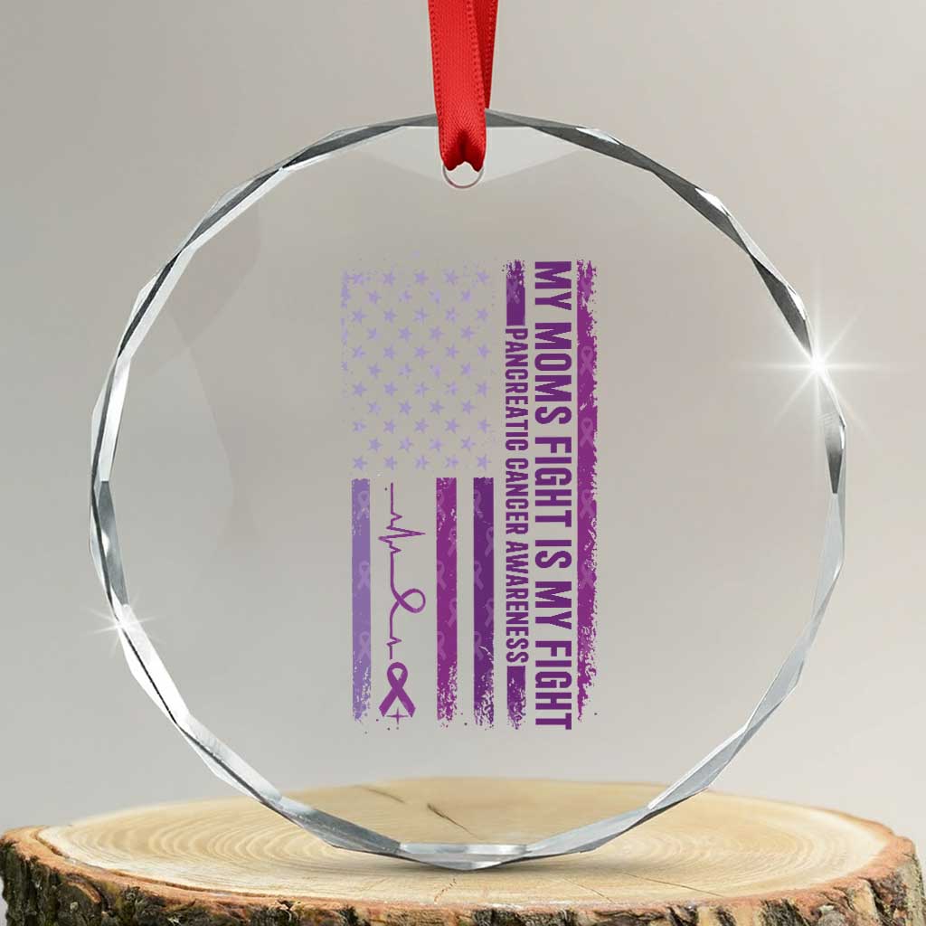 American Flag Pancreatic Cancer Support Crystal Glass Ornament My Moms Fight My Fight