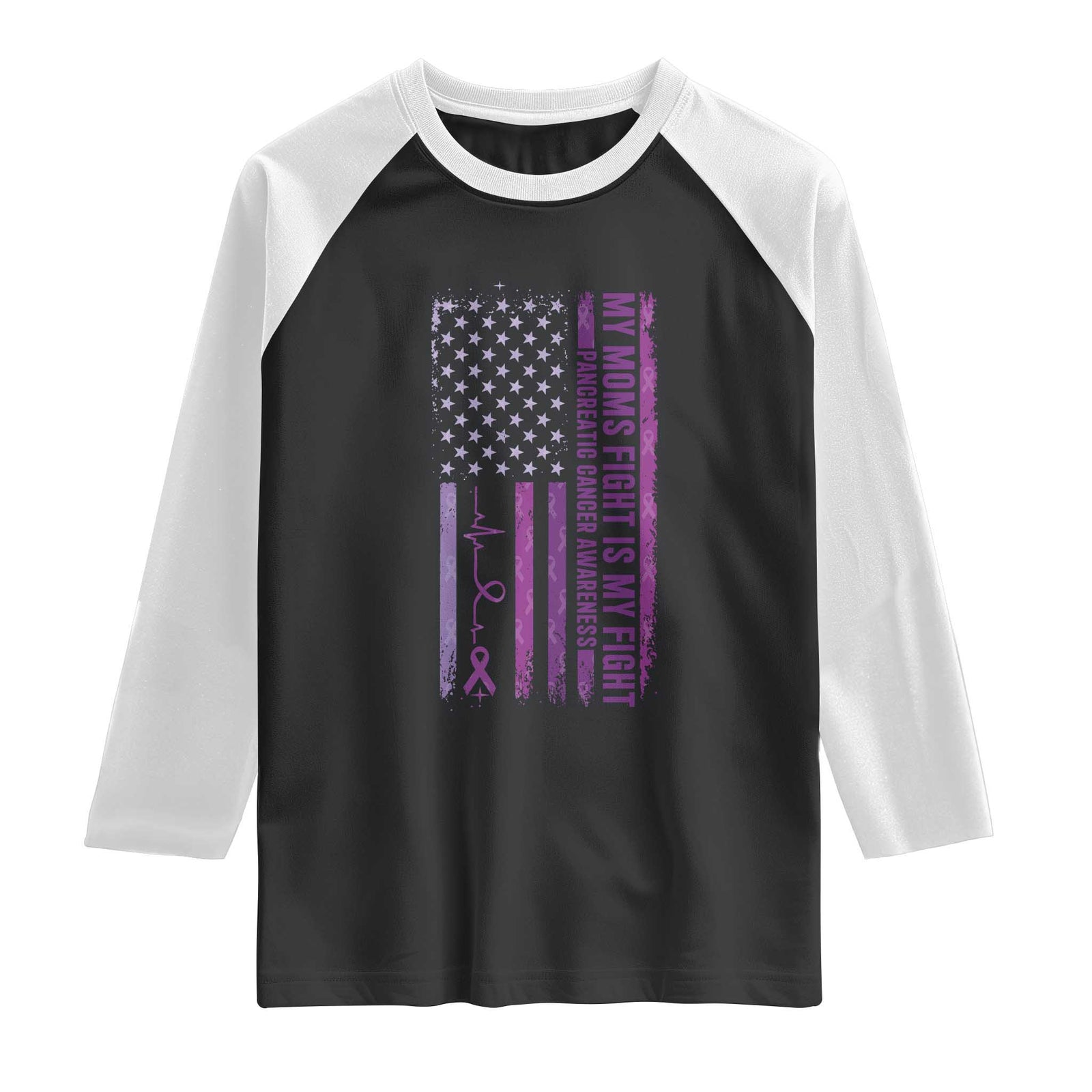 American Flag Pancreatic Cancer Support Raglan Shirt My Moms Fight My Fight