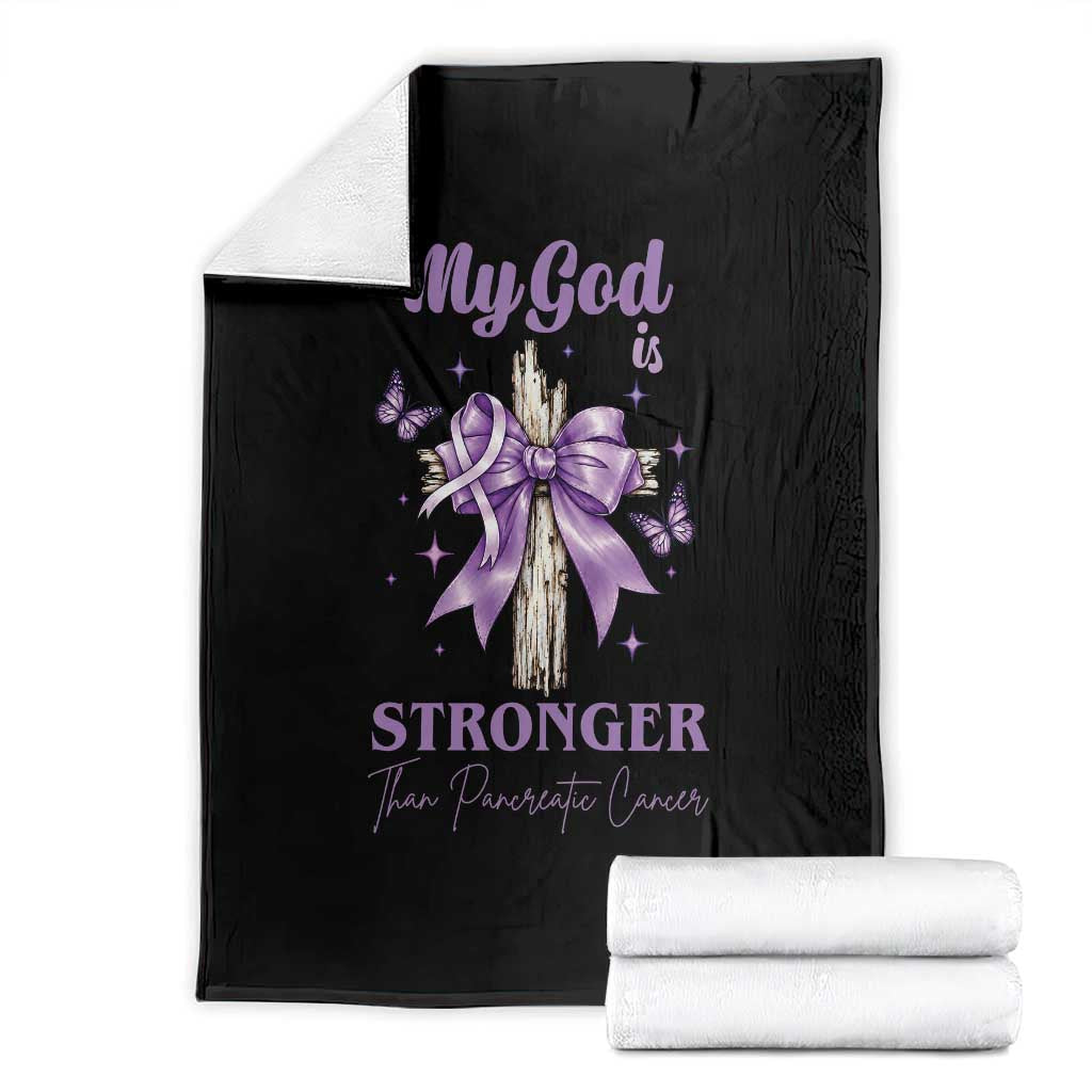 Pancreatic Cancer Prayer Warrior Throw Blanket My God Is Stronger Than Any Cancer Purple Ribbon Support Gift