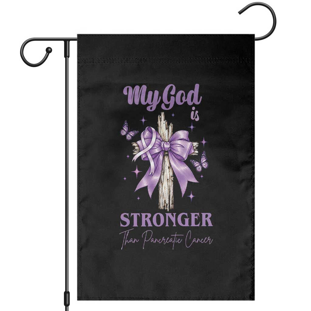 Pancreatic Cancer Prayer Warrior Garden Flag My God Is Stronger Than Any Cancer Purple Ribbon Support Gift