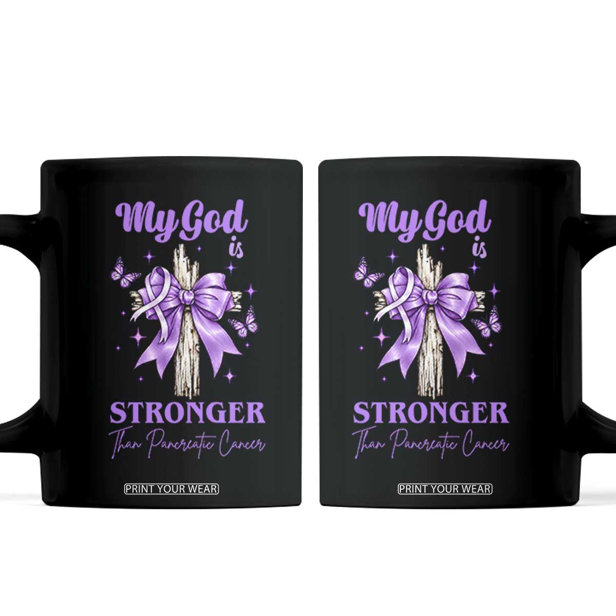 Pancreatic Cancer Prayer Warrior Coffee Mug My God Is Stronger Than Any Cancer Purple Ribbon Support Gift