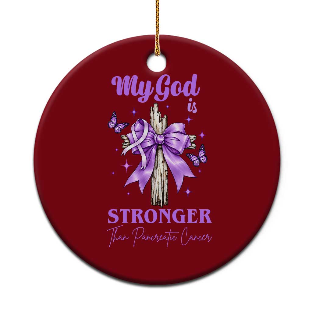Pancreatic Cancer Prayer Warrior Ceramic Ornament My God Is Stronger Than Any Cancer Purple Ribbon Support Gift