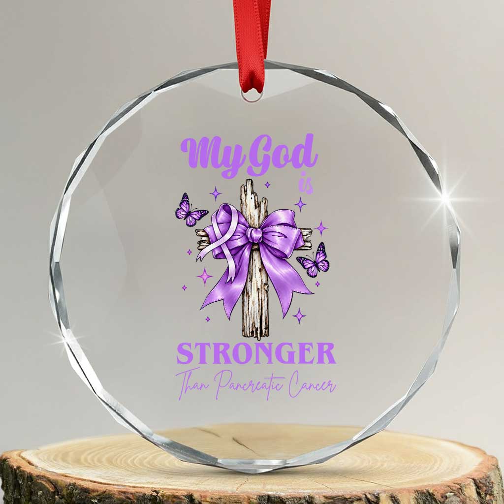 Pancreatic Cancer Prayer Warrior Crystal Glass Ornament My God Is Stronger Than Any Cancer Purple Ribbon Support Gift