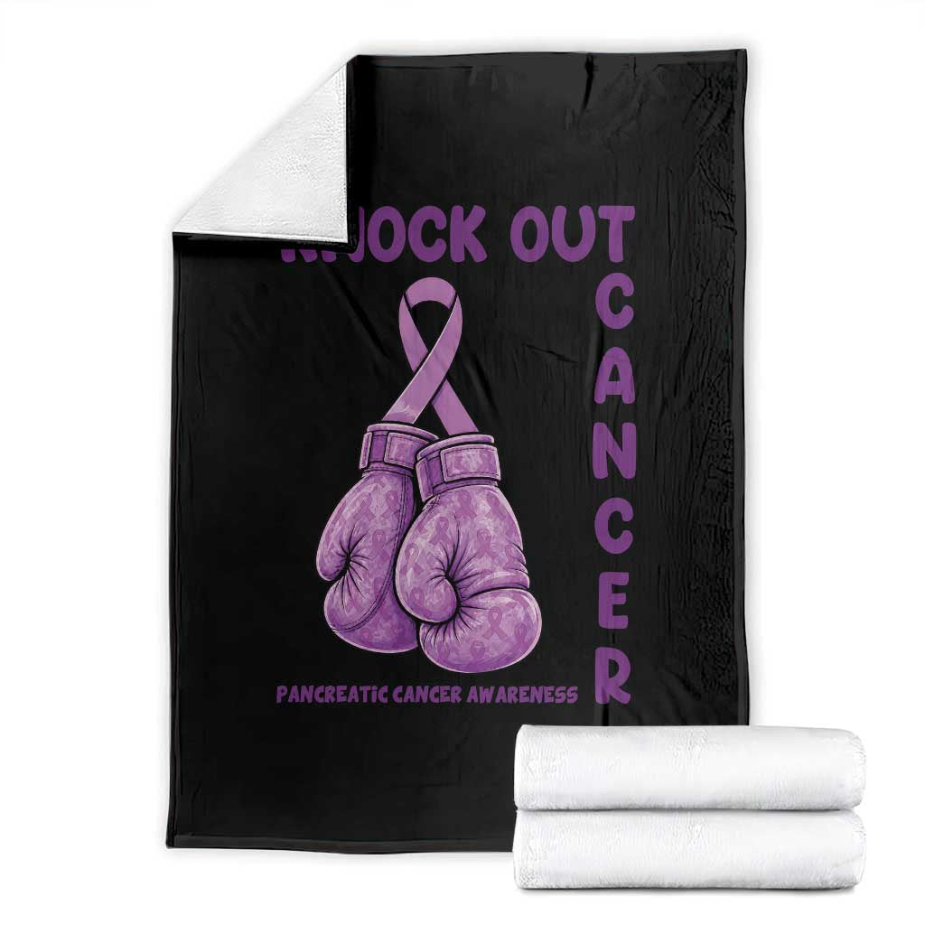 Knock Out Cancer Pancreatic Warrior Throw Blanket Boxing Gloves Purple Ribbon Gift