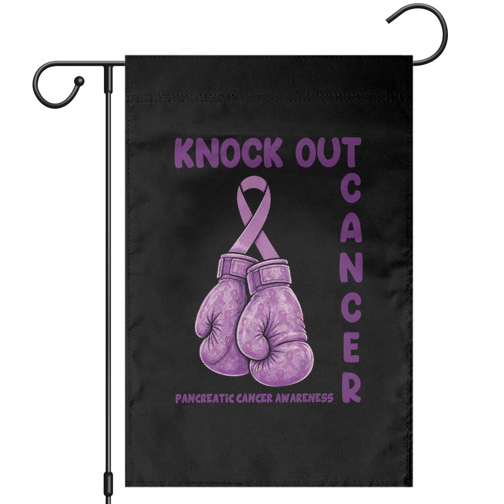 Knock Out Cancer Pancreatic Warrior Garden Flag Boxing Gloves Purple Ribbon Gift