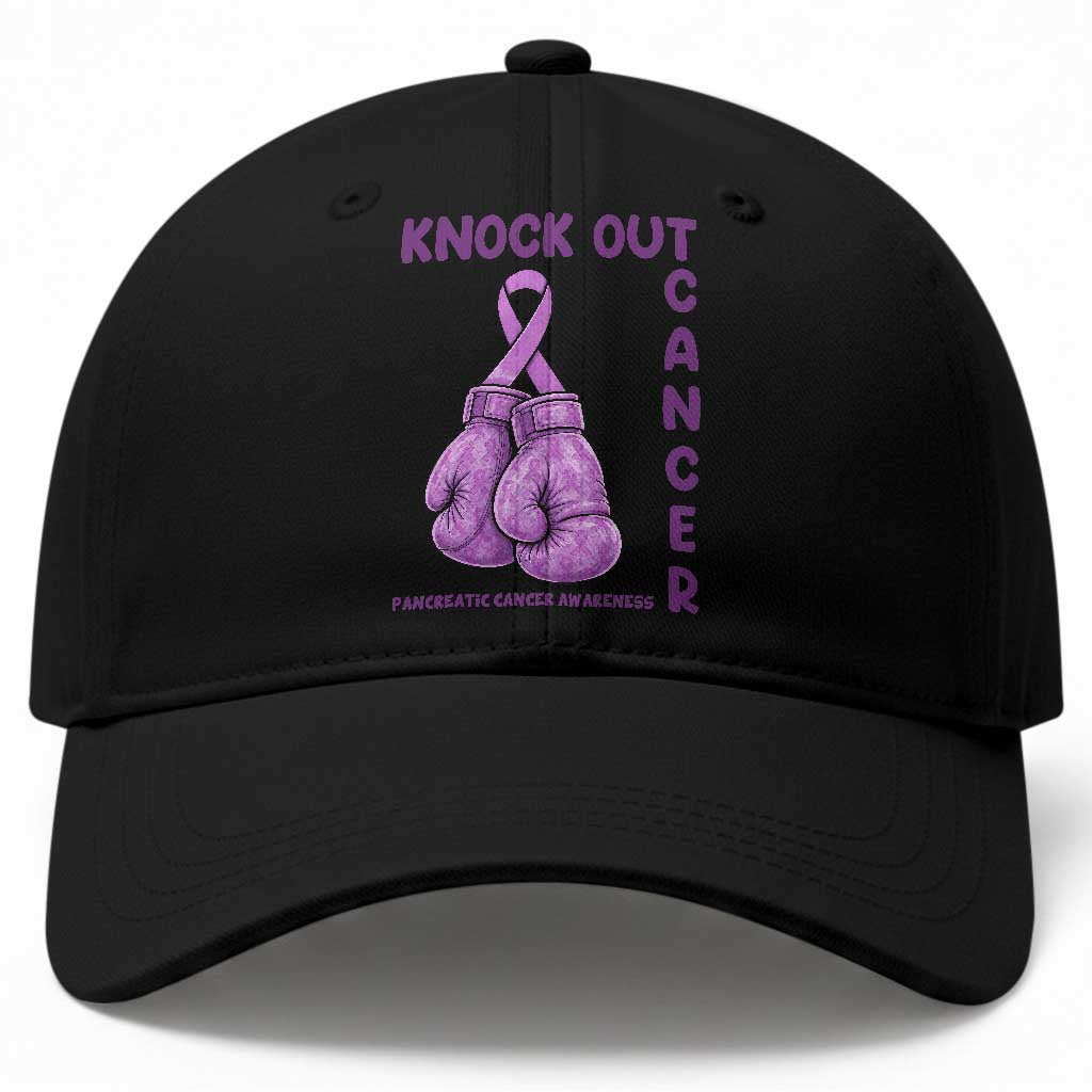 Knock Out Cancer Pancreatic Warrior Baseball Cap Boxing Gloves Purple Ribbon Gift