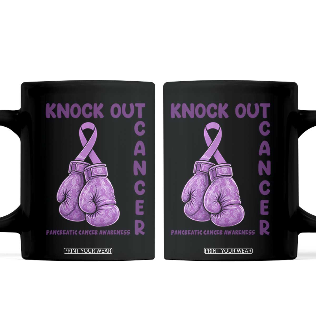 Knock Out Cancer Pancreatic Warrior Coffee Mug Boxing Gloves Purple Ribbon Gift