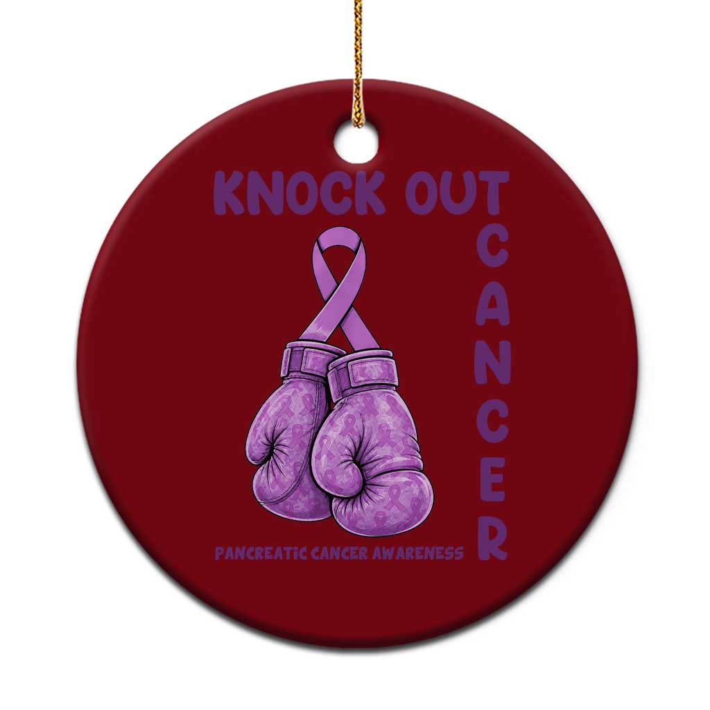 Knock Out Cancer Pancreatic Warrior Ceramic Ornament Boxing Gloves Purple Ribbon Gift