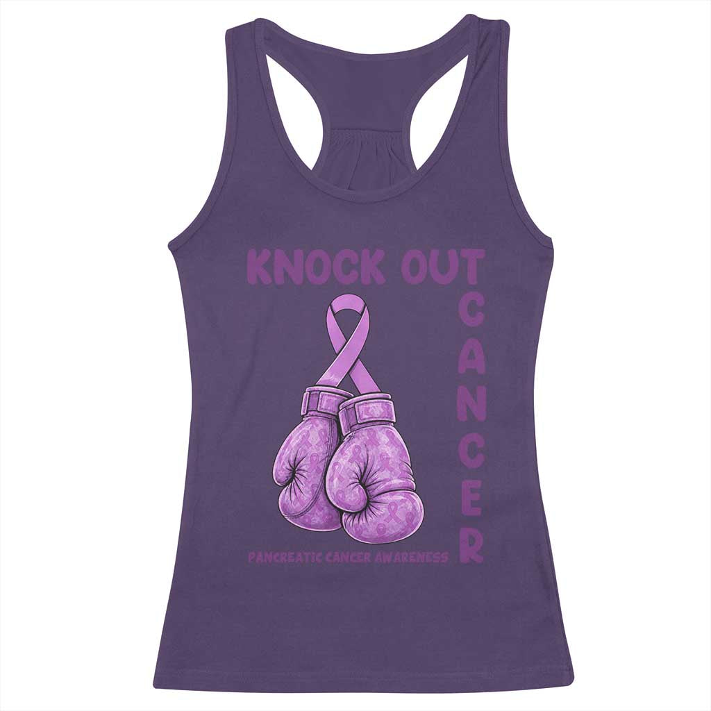 Knock Out Cancer Pancreatic Warrior Racerback Tank Top Boxing Gloves Purple Ribbon Gift