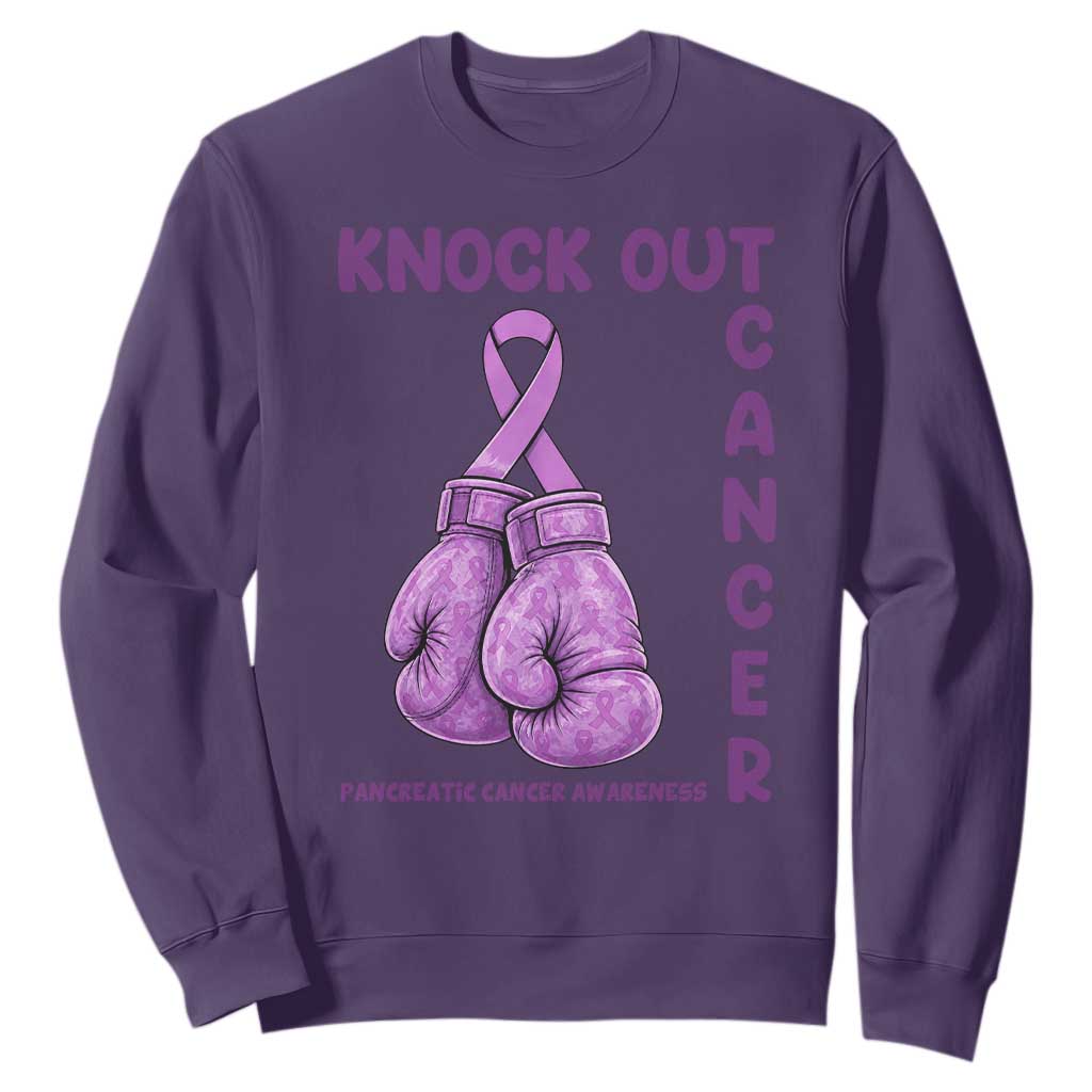 Knock Out Cancer Pancreatic Warrior Sweatshirt Boxing Gloves Purple Ribbon Gift