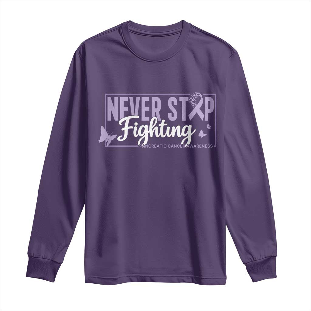 Pancreatic Cancer Warrior Long Sleeve Shirt Never Stop Fighting Support Gift